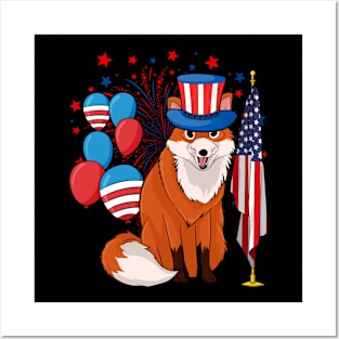 Patriotic American Fox Animal Lover USA Flag US 4th Of July Posters and Art